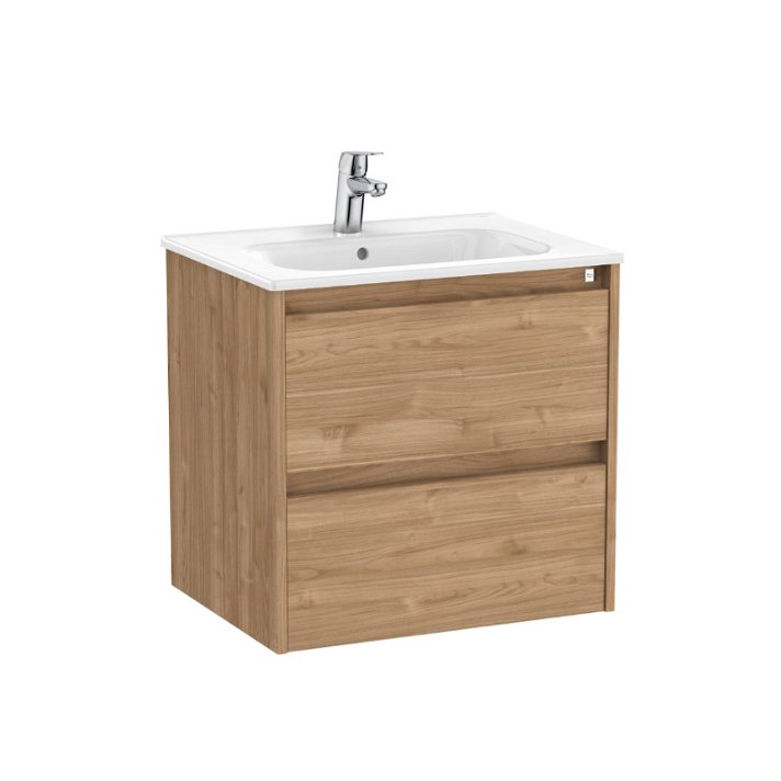 Mueble de baño con lavabo y dos cajones de 60 cm de ancho en color nogal Tenet Roca