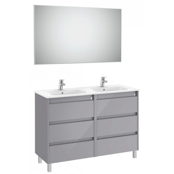 Conjunto de lavabo doble de 120 cm con un acabado en color gris brillante Tenet Roca