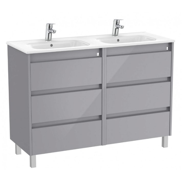Mueble de baño con lavabo y 6 cajones de 120 cm de ancho en color gris brillante Roca