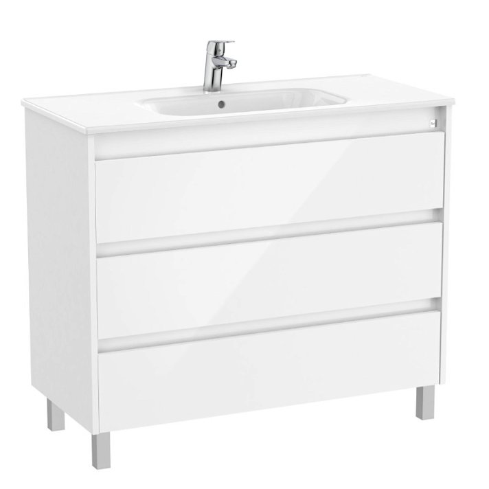 Mueble de baño con lavabo y 3 cajones de 100 cm de ancho en color blanco brillante Tenet Roca