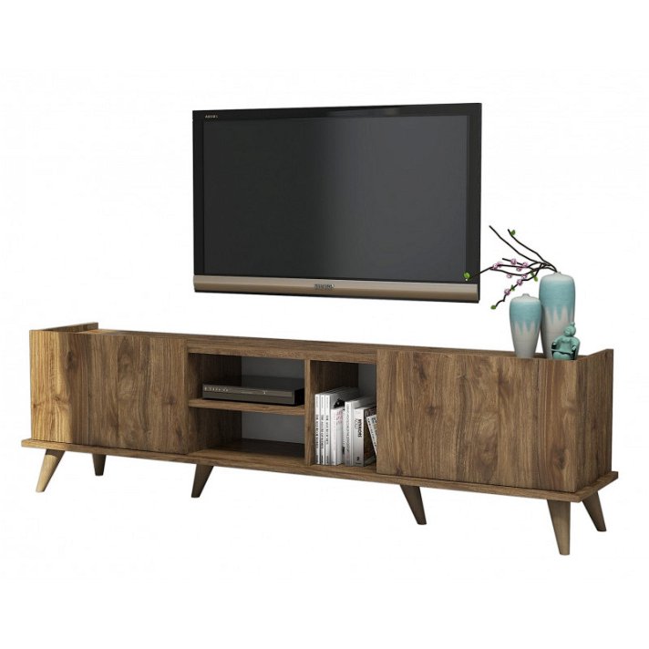 Mueble de TV de madera aglomerada y melamina de 180 cm con un acabado en color nuez Forme