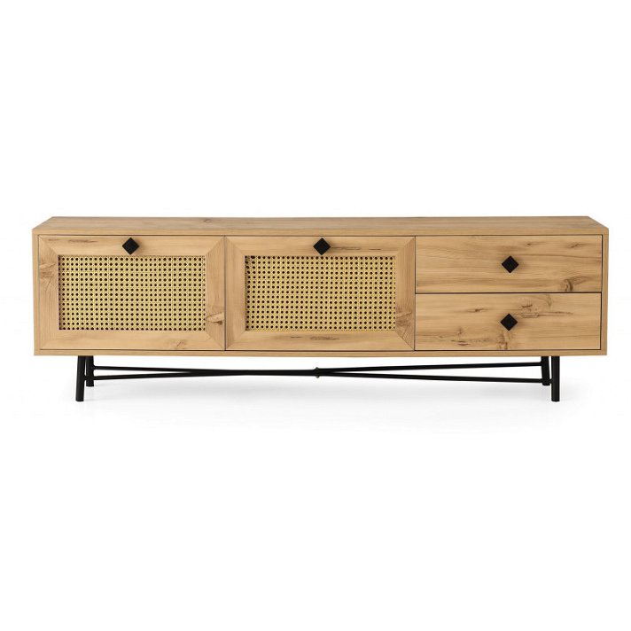 Mueble de TV de madera aglomerada de 180 cm dos baúles y cajones en acabado roble Forme