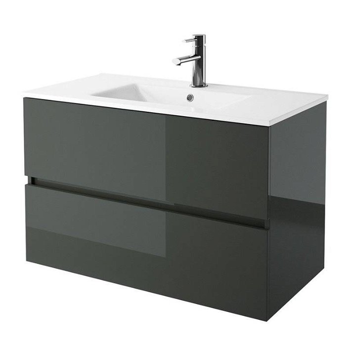 Mueble de 71 cm con 2 cajones y lavabo incluido de acabado gris brillo Fussion Line Salgar