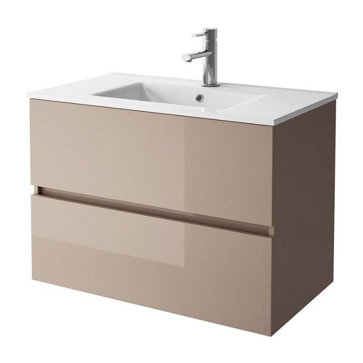 Mueble de 71 cm con 2 cajones y lavabo incluido de acabado taupe brillo Fussion Line Salgar