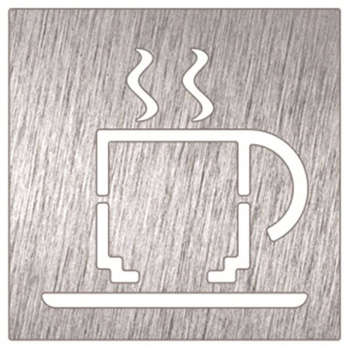 Señal con imagen de café elaborada en acero inoxidable con acabado pulido Timblau