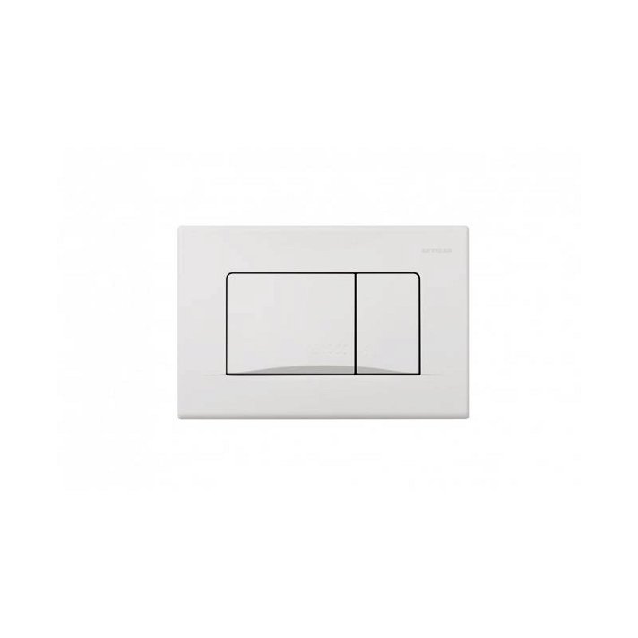Placa de doble descarga con juego de fijación y un acabado en color blanco PLAN Unisan