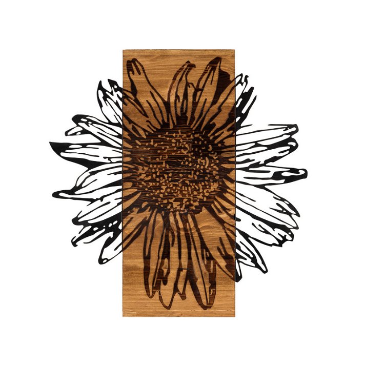 Decoración para pared hecha de tabla de madera y flor completamente metálica Daisy Forme