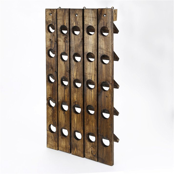Mueble botellero de diseño rústico fabricado en melamina con un acabado en nogal Forme