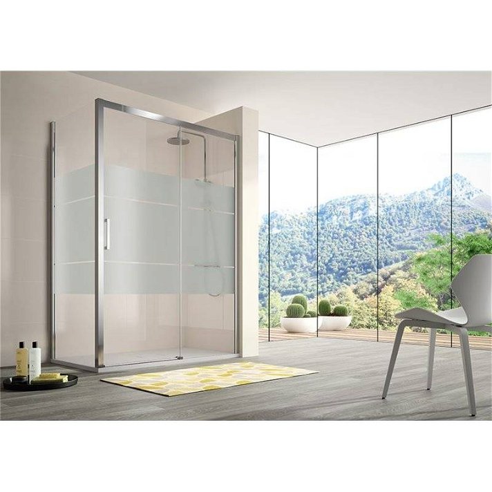 Pare-douche avec porte coulissante de 195 cm de haut en verre trempé motifs Clio CU607 Kassandra