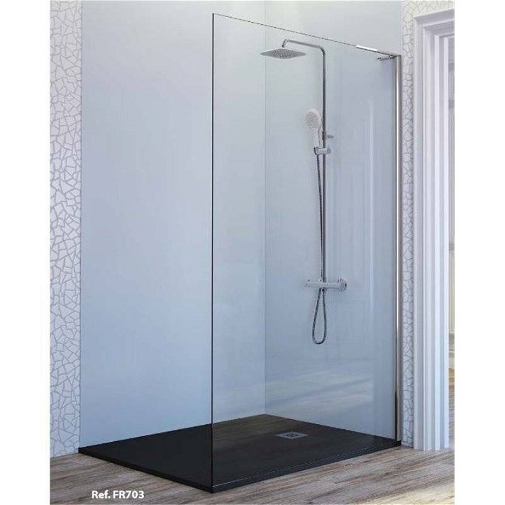 Mampara de 1 panel fijo frontal para ducha de vidrio transparente con perfil de plata de brillo alto Fresh Kassandra