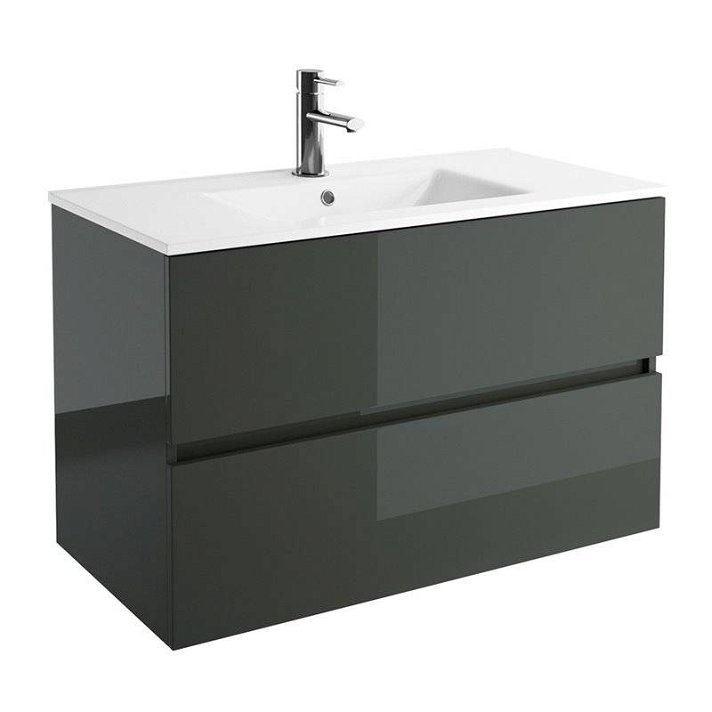 Mueble de baño de 91 cm con dos cajones y de acabado gris brillo Fussion Line Salgar