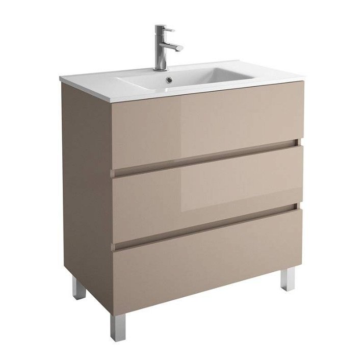 Mueble de baño de tableros melaminizados con lavabo de porcelana y 3 cajones taupe brillo 61 cm Fussion Line Salgar