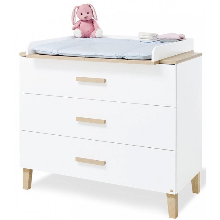 Mueble cambiador para bebés de estilo nórdico en color blanco y roble Lumi Pinolino