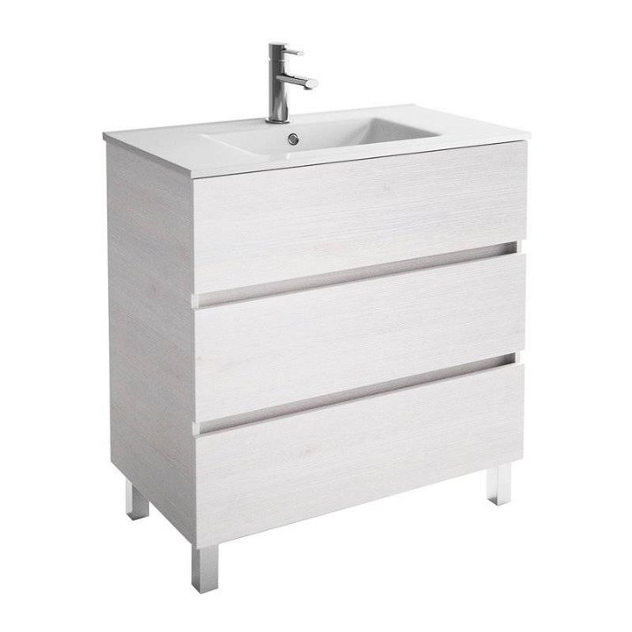 Mueble de baño de tableros melaminizados con lavabo de porcelana y 3 cajones color Sbiancato 81 cm Fussion Line Salgar