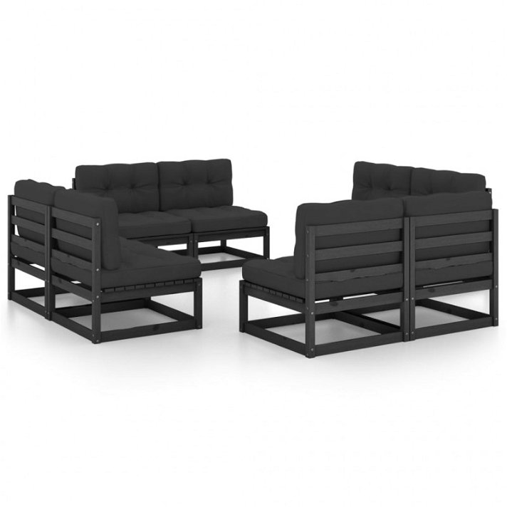 Set di mobili da giardino in legno nero con cuscini grigio antracite Vida XL