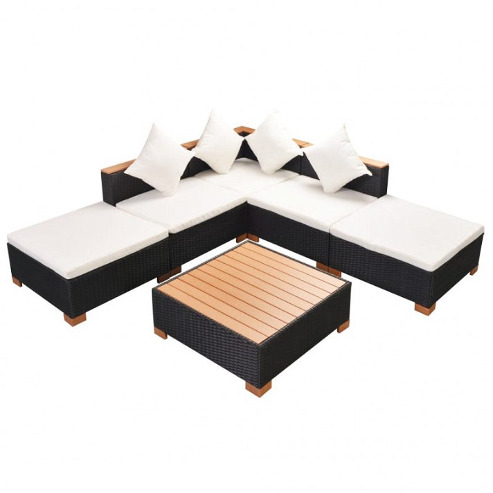 Set de muebles para exterior cubierto de 6 piezas en acabado color blanco y negro VidaXL