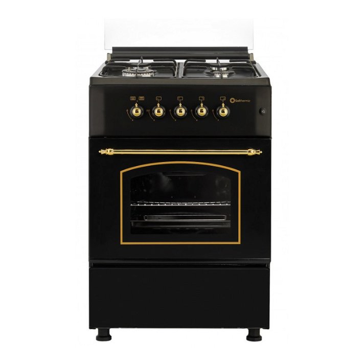 Cocina con horno a gas con grill de metal esmaltado color negro F6S40G2 Solthermic
