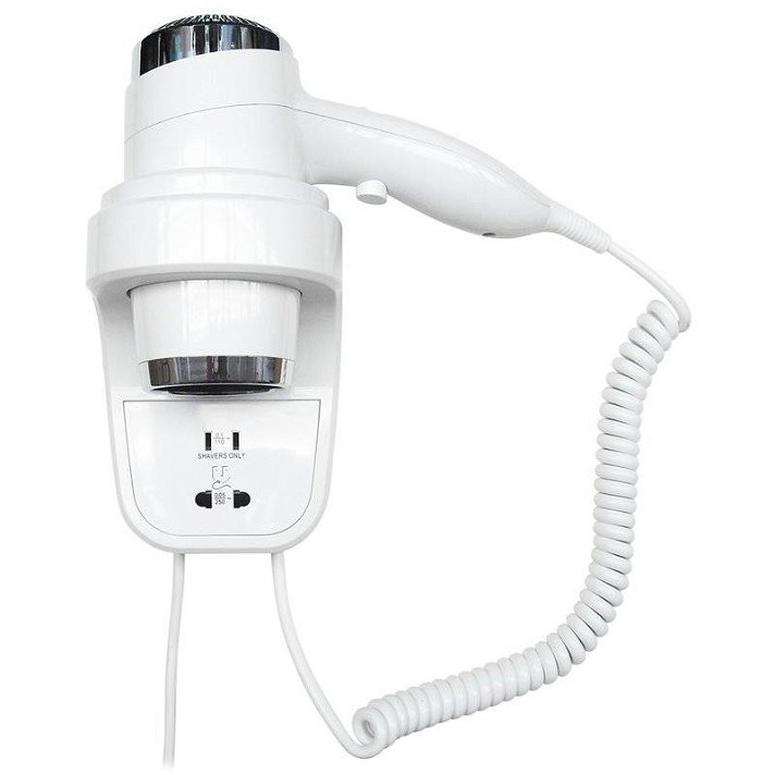 NOFER Hotel wall-mounted white professional hair dryer with sockets