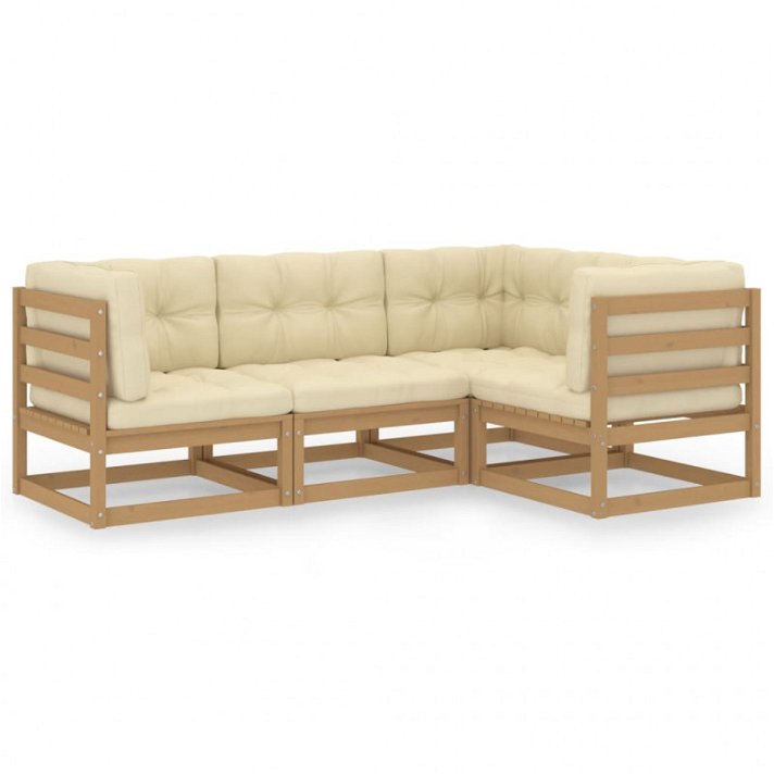 Set di mobili da esterno con cuscini in legno di pino color crema VidaXL