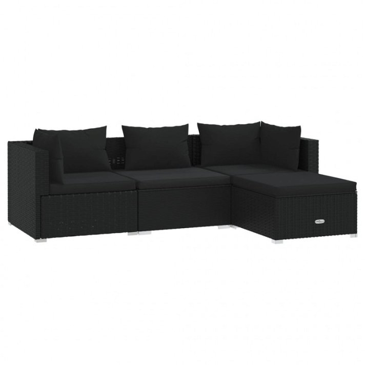Set de muebles para jardín hecho de ratán sintético acero y plástico color negro 4 piezas VidaXL
