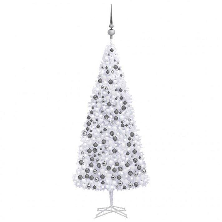 Árbol de Navidad con adornos y luces LED de bajo consumo 230x500 cm blanco y gris Vida XL