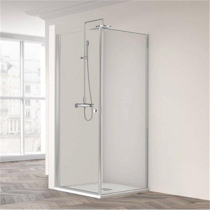 Mampara angular para ducha abatible con acabado color plata brillo HD LDF Profiltek