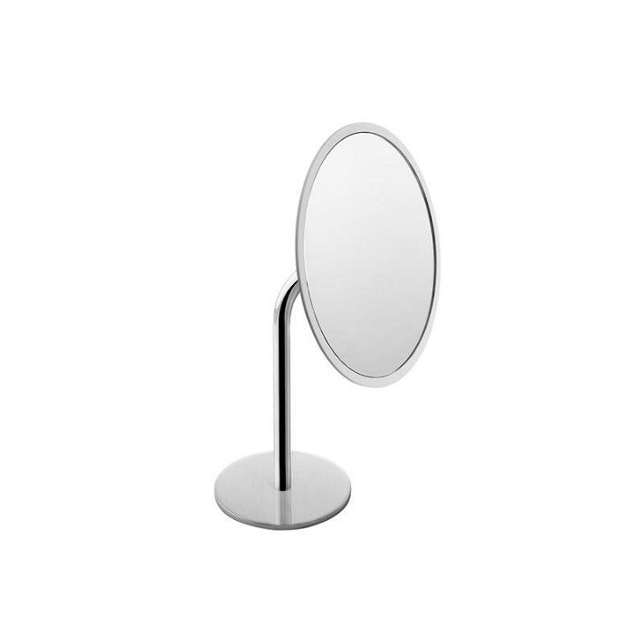Miroir grossissant de forme ronde à poser en laiton et de couleur blanc et chromé COSMIC
