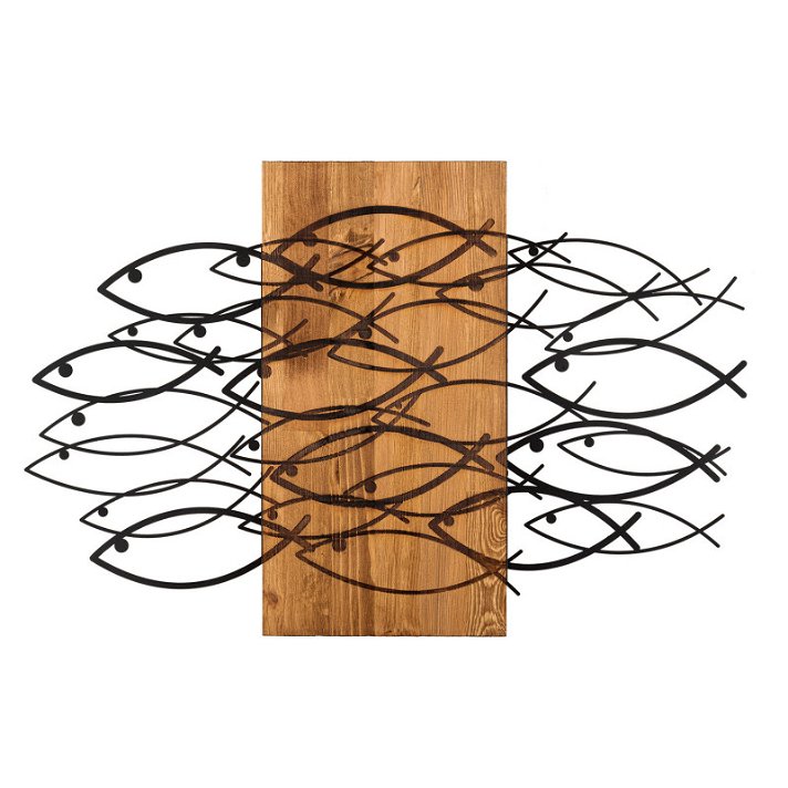 Wooden and metal fish wall decoration 87x58x3 cm black and brown Forme