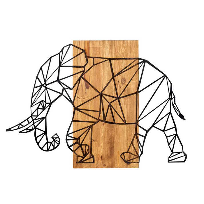 Decoración para pared de elefante de madera y metal 82x58x3 cm negro y marrón Forme