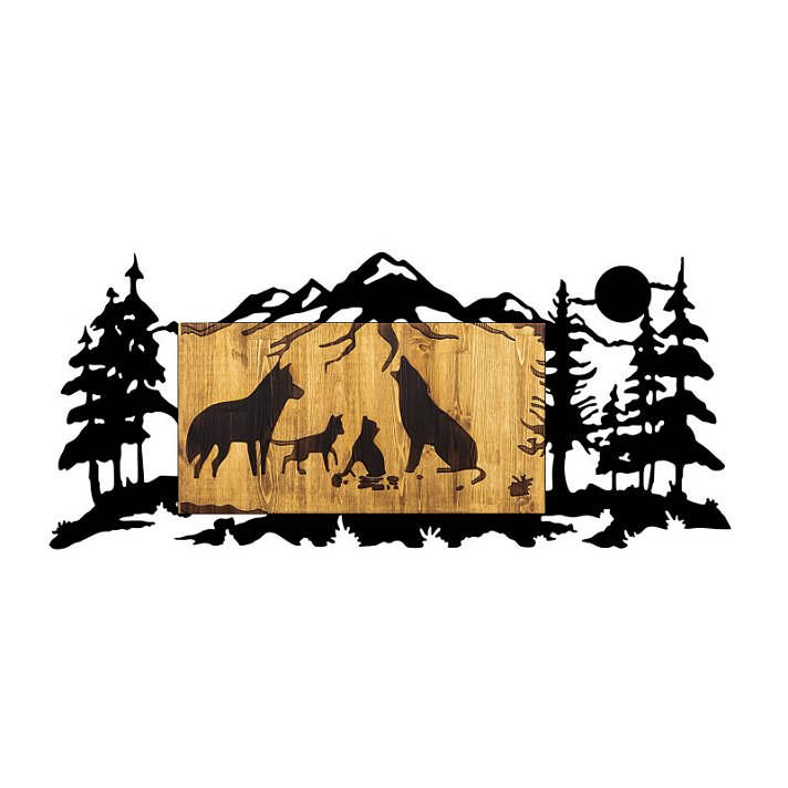 Decoración para pared de lobos en madera y metal de 108x47x3 cm marrón y negro Wolf Family Forme