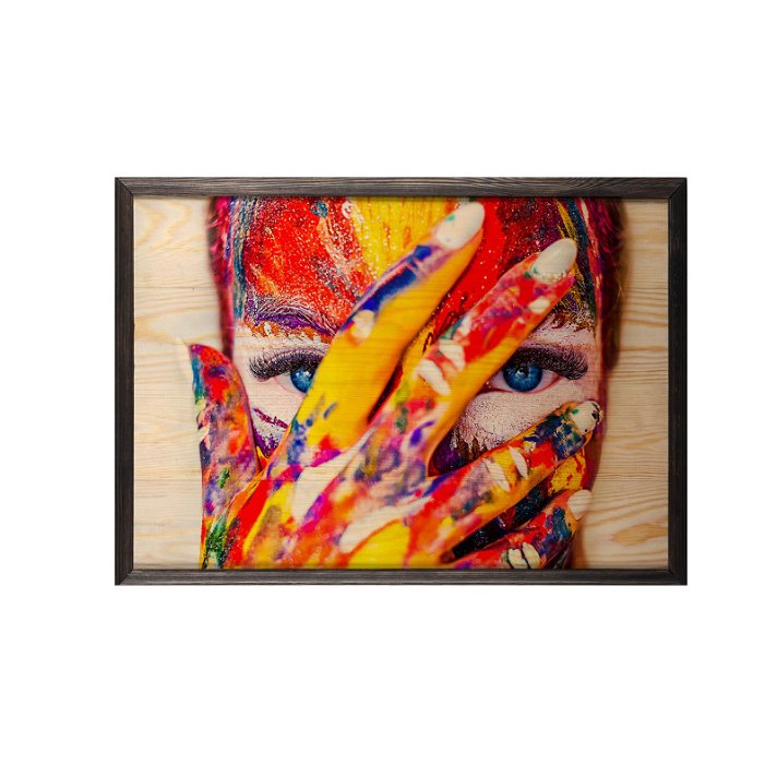 Cuadro para pared de rostro con pintura en madera de pino de 70x50x0.2 cm multicolor Colorful XL Forme
