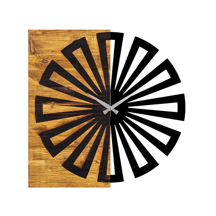 Reloj de pared decorativo para colgar con diseño moderno hecho con tabla de madera y metal negro Forme