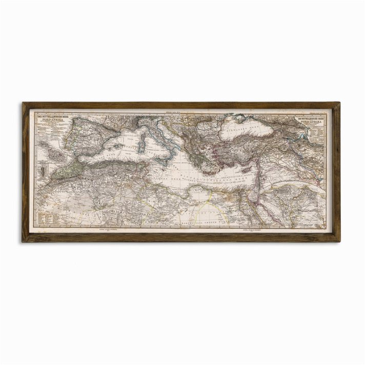 Cuadro de mapa vintage hecha de MDF y con marco de madera de abeto 120x50x4 cm Map Forme