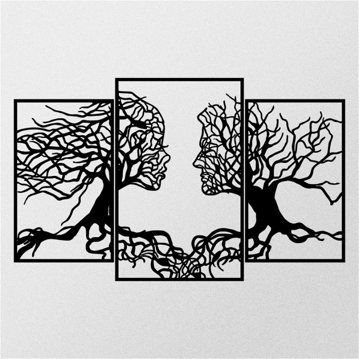 Decoración para pared de siluetas de personas en forma de árbol en metal de 116x71x0.12 cm negro Love Tree Forme