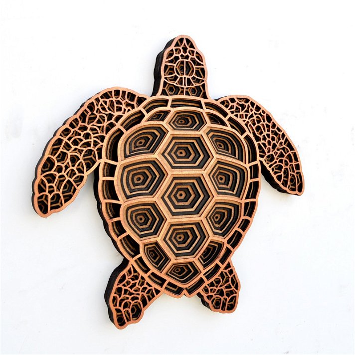 Decoración para pared de tortuga marina en madera de abeto de 35x35x2.5 cm marrón Forme