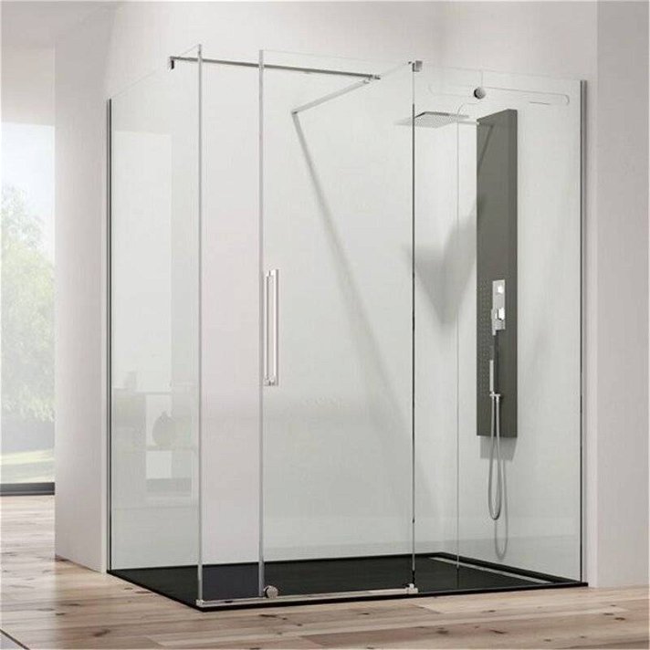 Painel de duche angular com porta de correr fabricada em vidro temperado de segurança VETRUM GME