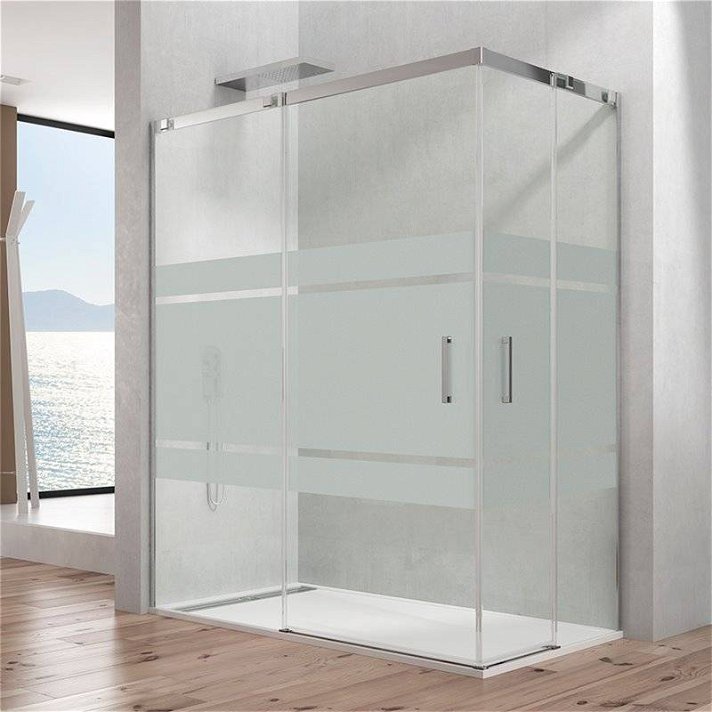 Painel de duche angular de 4 painéis e 2 portas corrediças fabricada em vidro temperado de segurança de 6 mm TEMPLE GME