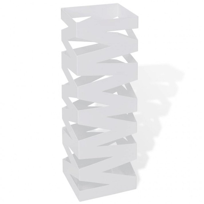 Paragüero cuadrado de diseño abierto en acero blanco con bandeja para goteo Vida XL