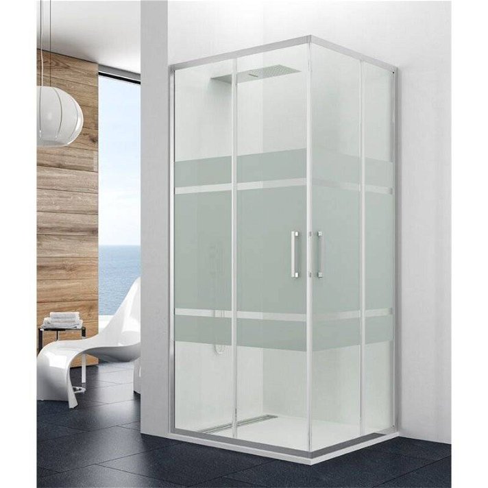 Painel angular de duche com 2 portas de correr fabricado com vidro com serigrafia PRESTIGE - GME