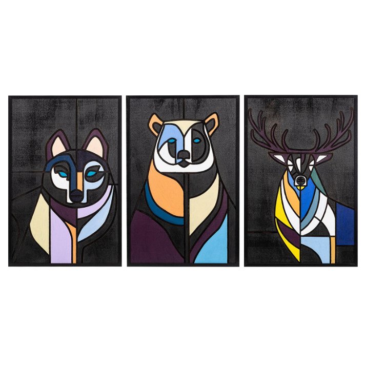 Conjunto de tres cuadros de animales fabricado en madera contrachapada de 39x59 cm Forme