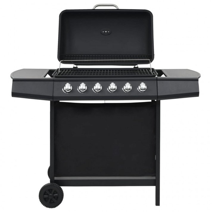 Barbacoa grill portátil de gas con 6 zonas de cocción de acero color negro 112x98x54 cm Vida XL