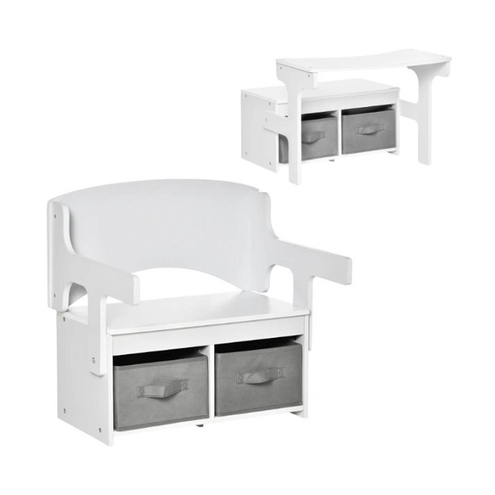 Banco convertible infantil ideal para el uso en salas o habitaciones con un color blanco Homcom