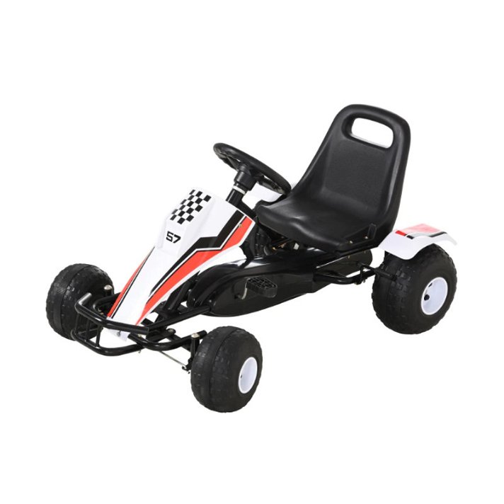 Coche a pedales infantil tipo Go Kart con un diseño deportivo con asiento regulable en color rojo Homcom