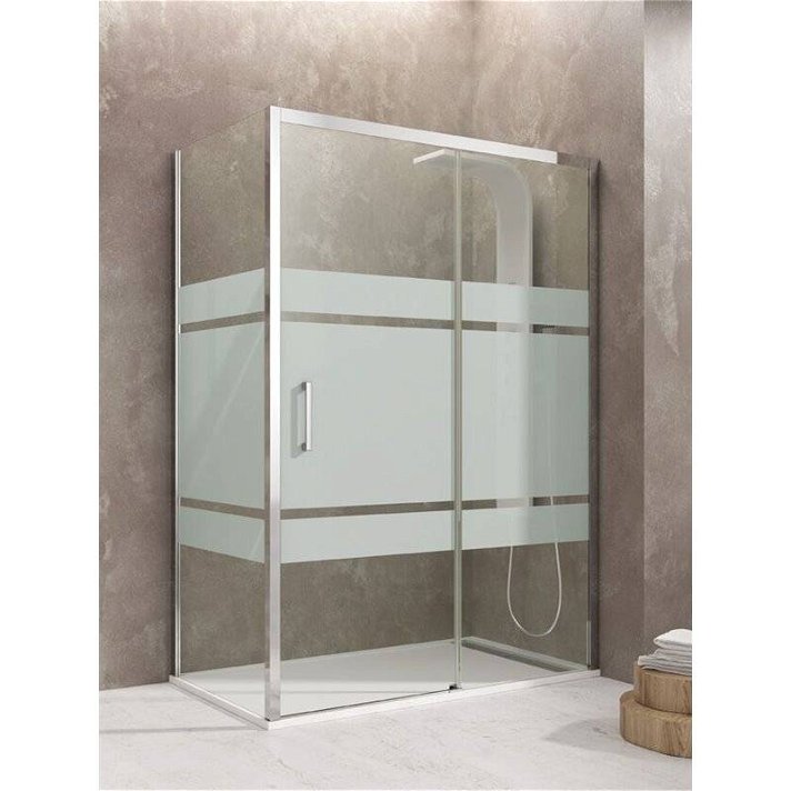 Painel angular de duche de 1 porta de correr fabricado em vidro com serigrafia AKTUAL - GME
