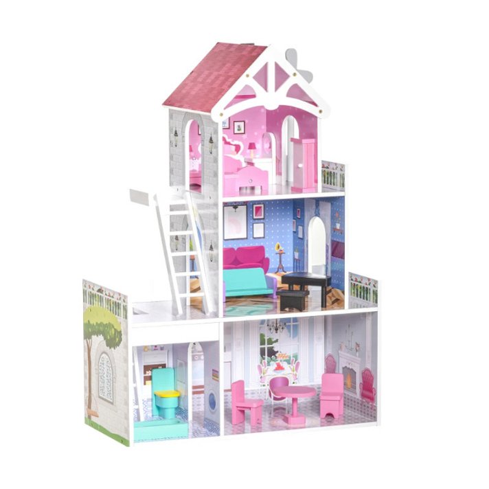 Casa para muñecas de 3 niveles con un diseño minimalista fabricada en madera Homcom