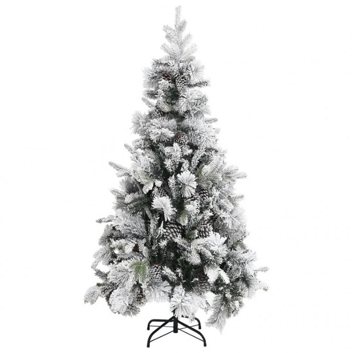 Árbol de Navidad artificial con bisagras nieve flocada y piñas PVC y PE 225 cm Vida XL