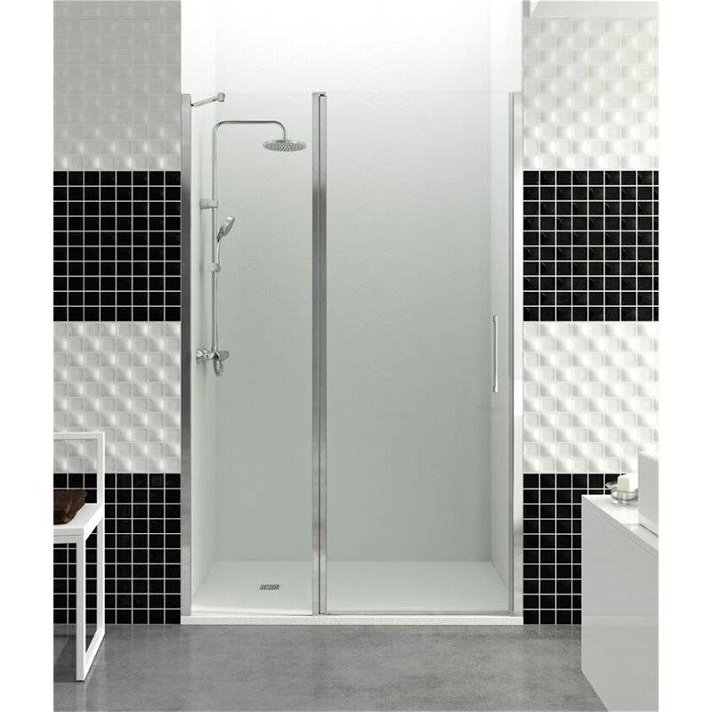 Mampara de ducha fabricada en vidrio de 6 mm con frontal fijo y puerta abatible OPEN GME