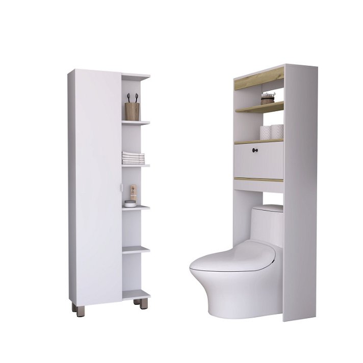 Set de baño de una estantería sobre inodoro y una columna esquinera blanco Malaga TuHome
