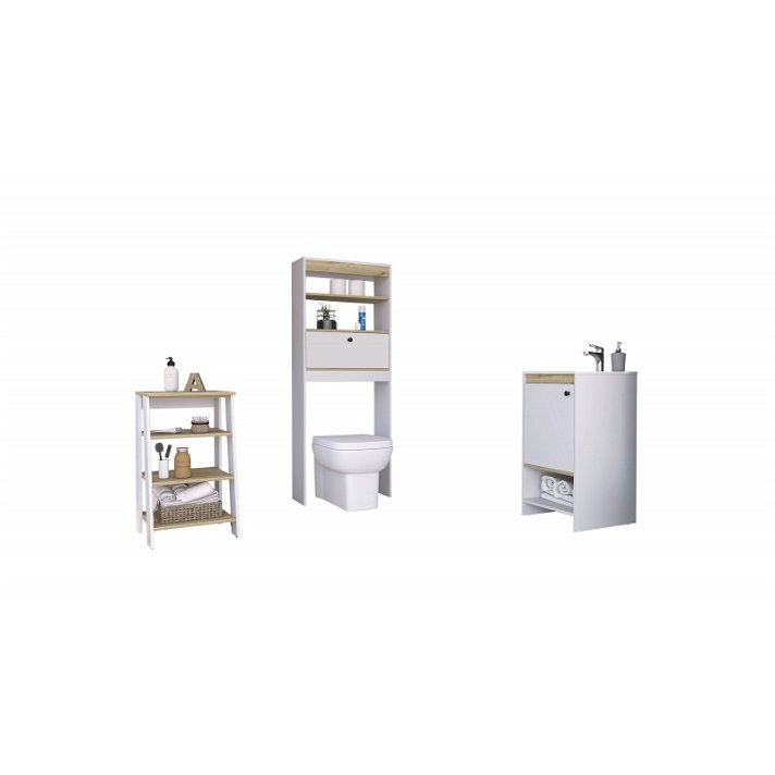 Set de baño organizador bajo con mueble de pie con lavamanos y estantería sobre inodoro Malaga TuHome