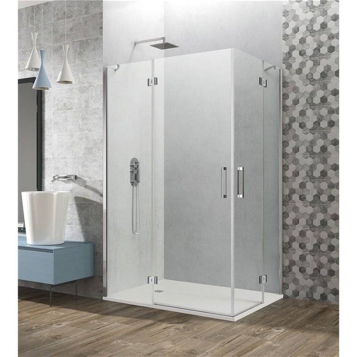 Mampara de ducha de tipo angular con 2 paneles fijos y 2 puertas abatibles GLASS GME